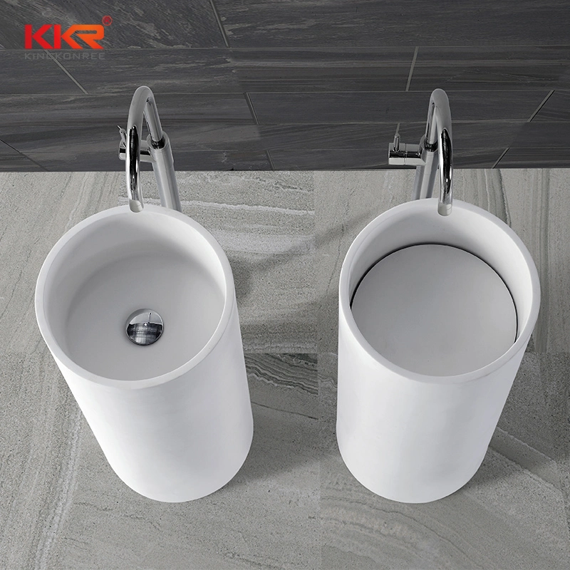 Acrylic Solid Surface Resin Stone Freestanding Bathroom Basin Pedestal Sink