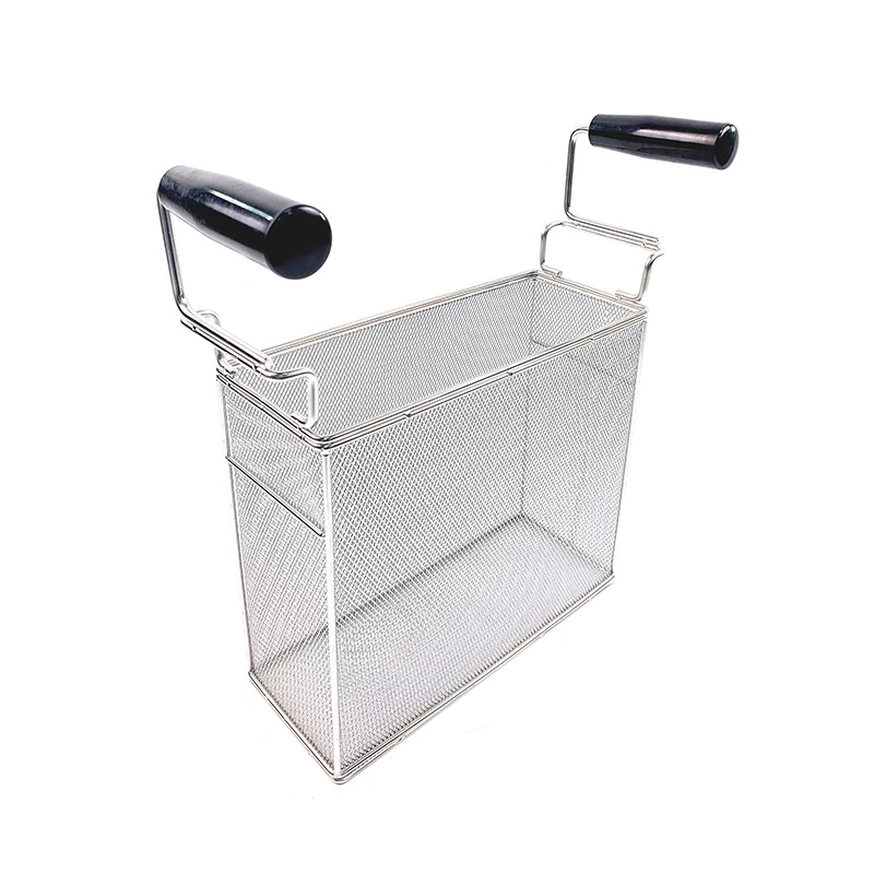 Stainless Steel Deep Fryer Basket with Two Wood Handles for Kitchen Equipment