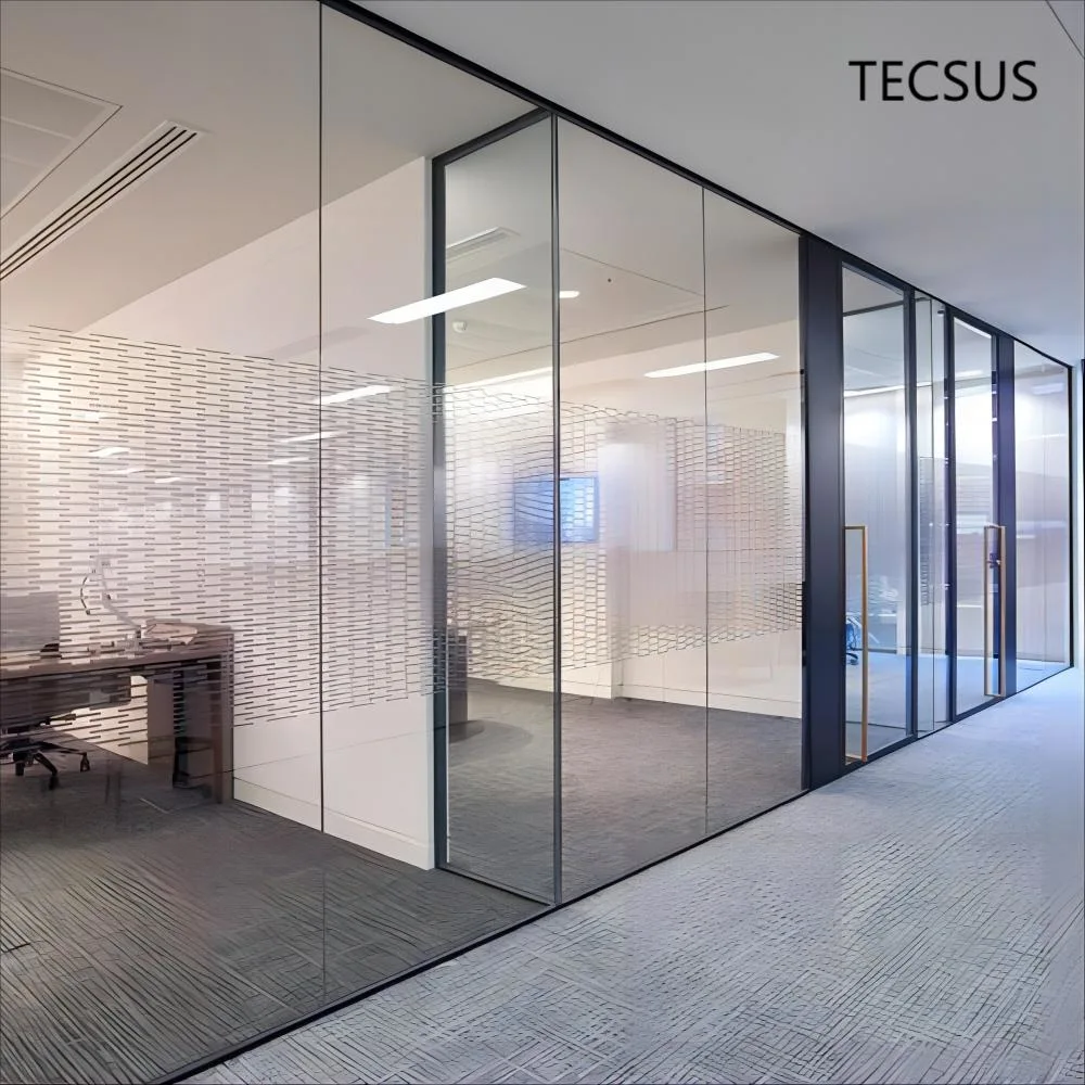 Aluminum Frame Workstations Operable Single Glazing Tempered Office Divider Glass Partition Walls