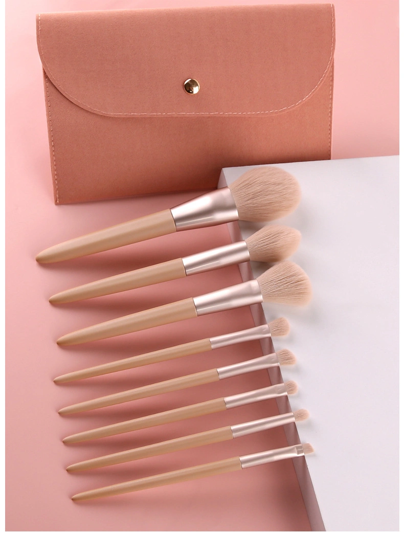 Pink Colorful Wooden Handle Synthetic Private Label Nylon Hair Cosmetic Makeup Brush Set for Ladies Make up Brushes Tool 8PCS