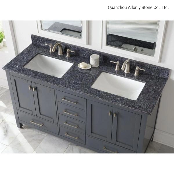 Blue Pearl Granite Double Sink Vanity Top with Cabinet and Sink