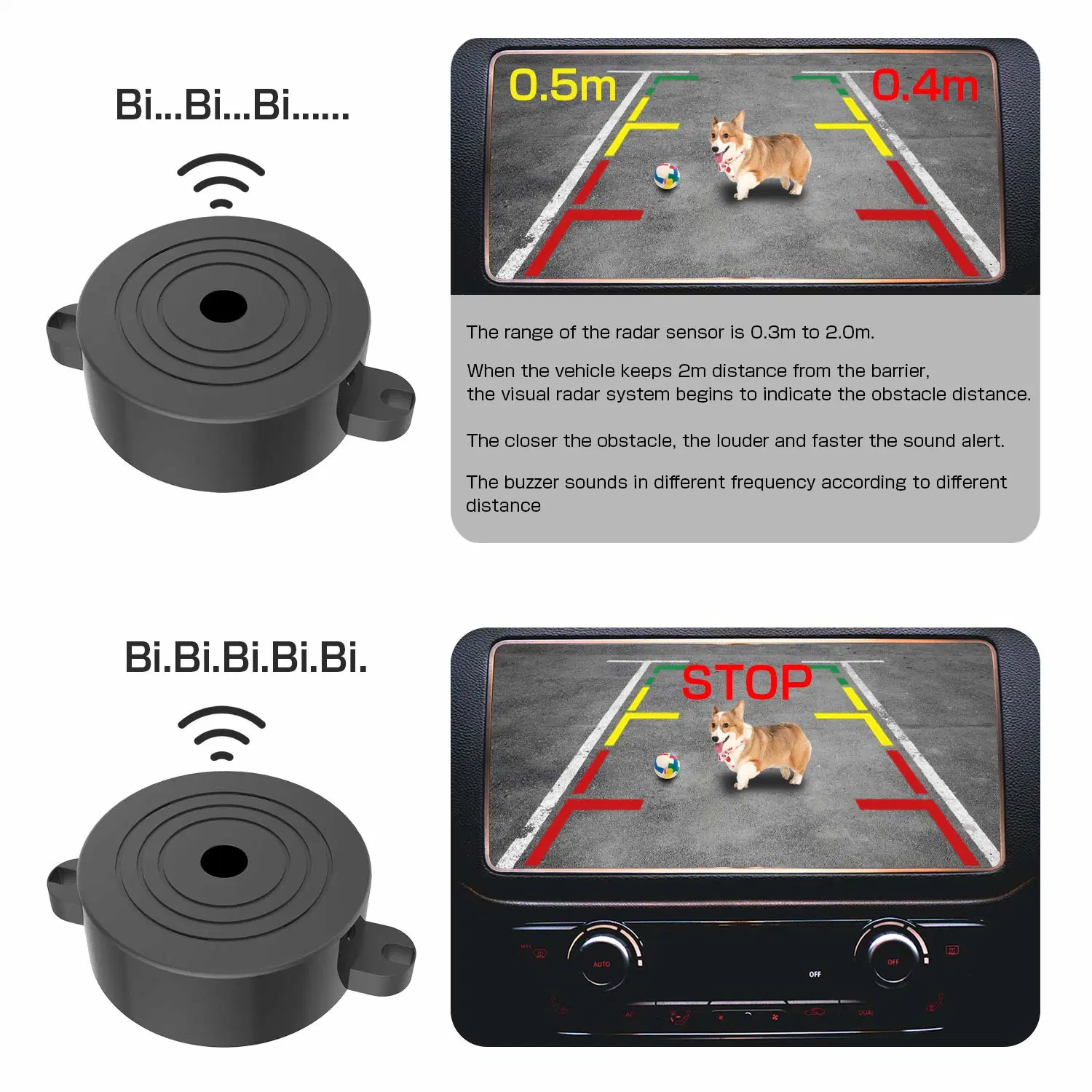 Car Auto Back Reverse Parking Radar Rear View Camera with 2 Parking Radar Sensors 3-in-1