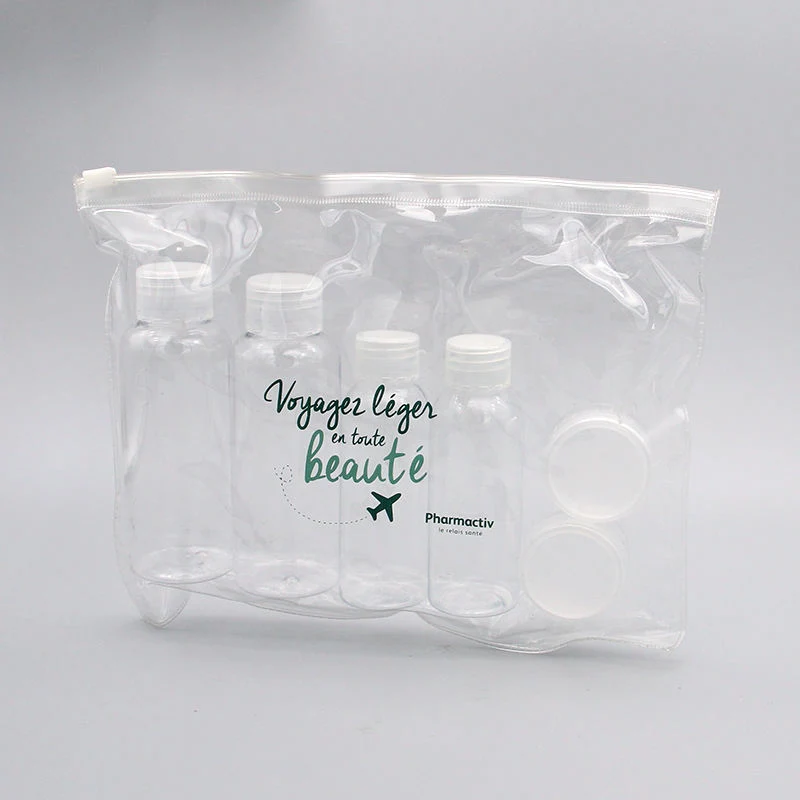 Comercio al por mayor Custom 6 Pack Portable estética jarra de plástico PET Crema Loción Spray Conjunto de botella con bolsa de viaje