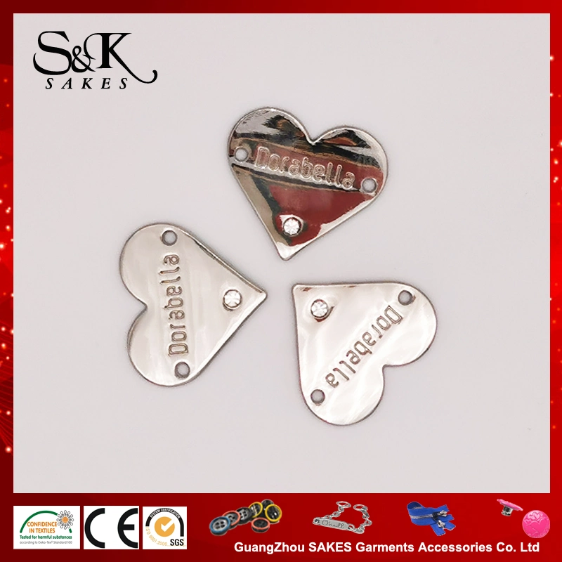 Customized Metal Zinc Alloy Badge with Crystal Stone, Metal Alloy Label for Garments and Bags