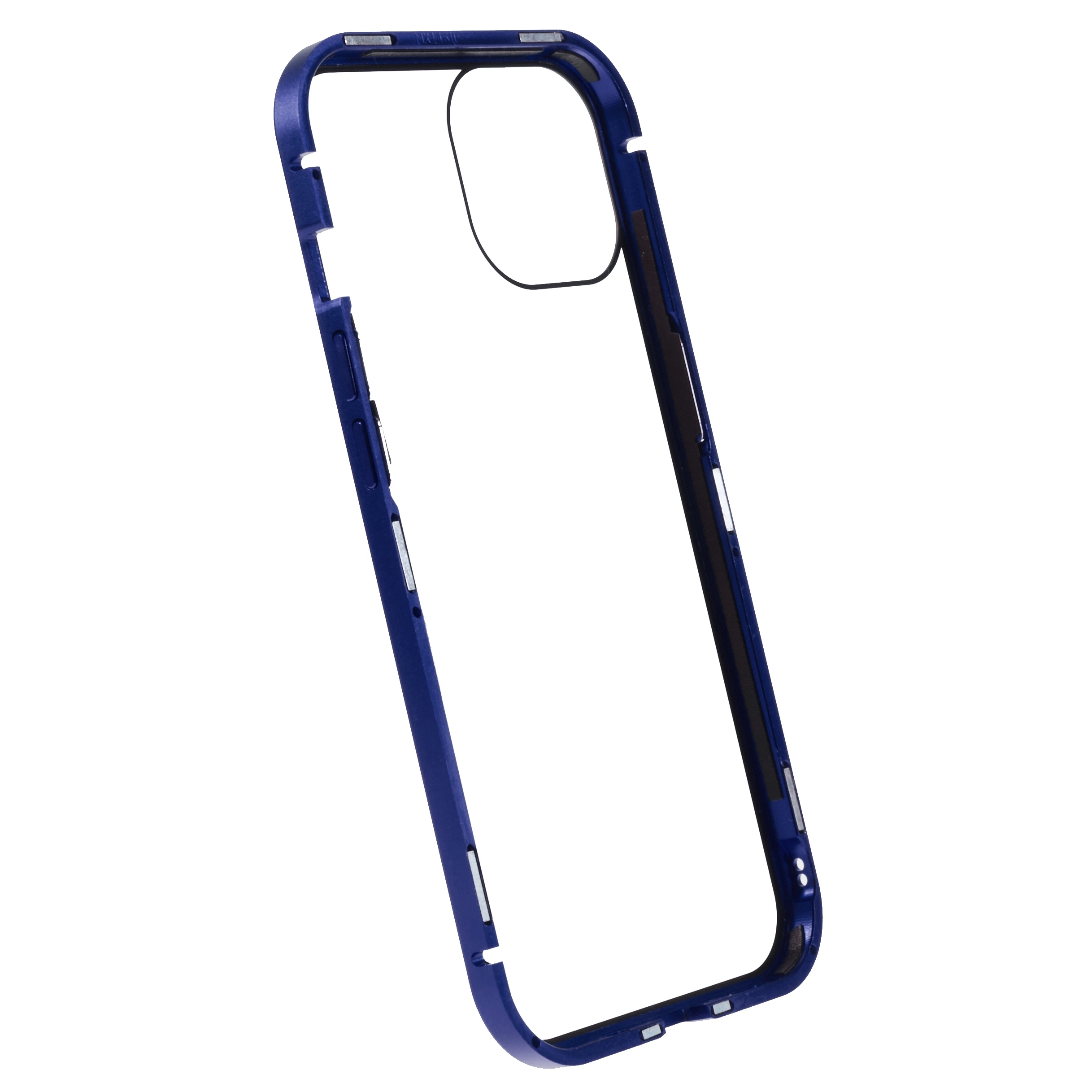 Para el iPhone 14 Anti-Spy caso Teléfono + bastidor de metal magnéticos de cristal templado de doble cara cubierta de protección plena de color azul oscuro.