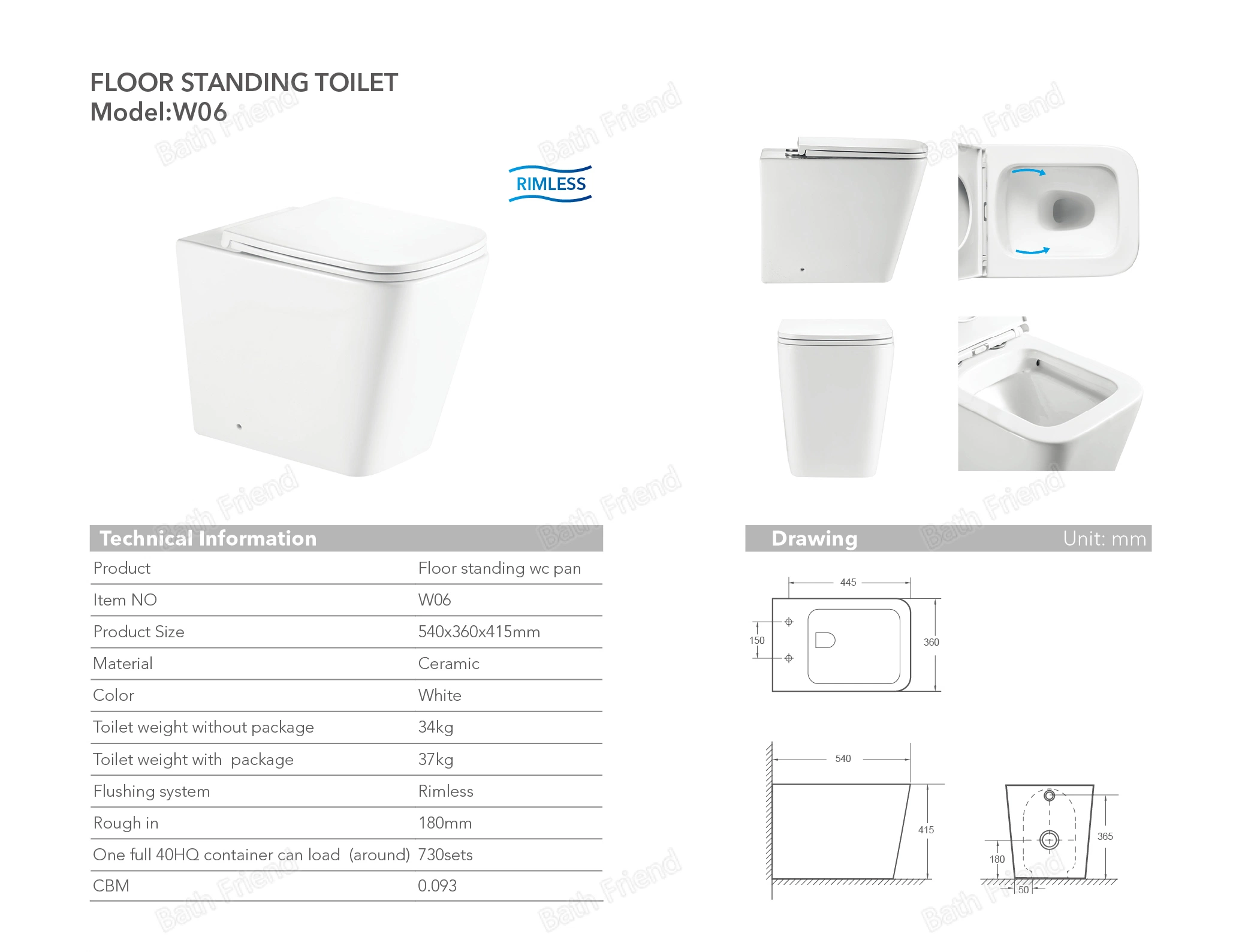 Floor Standing Modern Style Square Shape White Single Hole Ceramic Toilet Bidet Seat Bidets