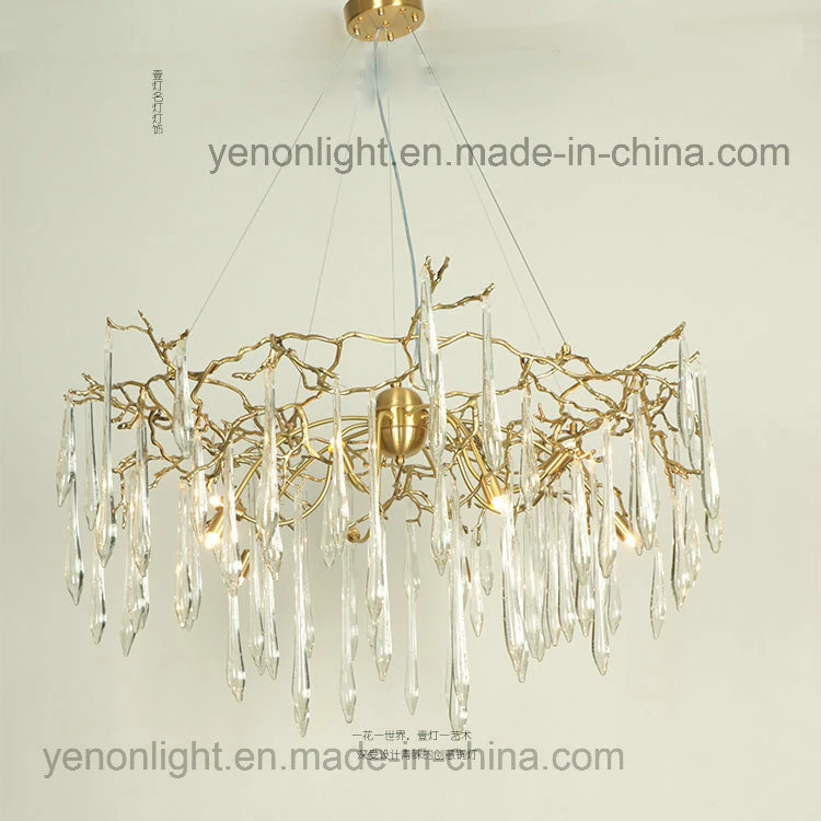 Luxury Branch Water Drops Copper Crystal Chandelier Lighting Pendant Lamp