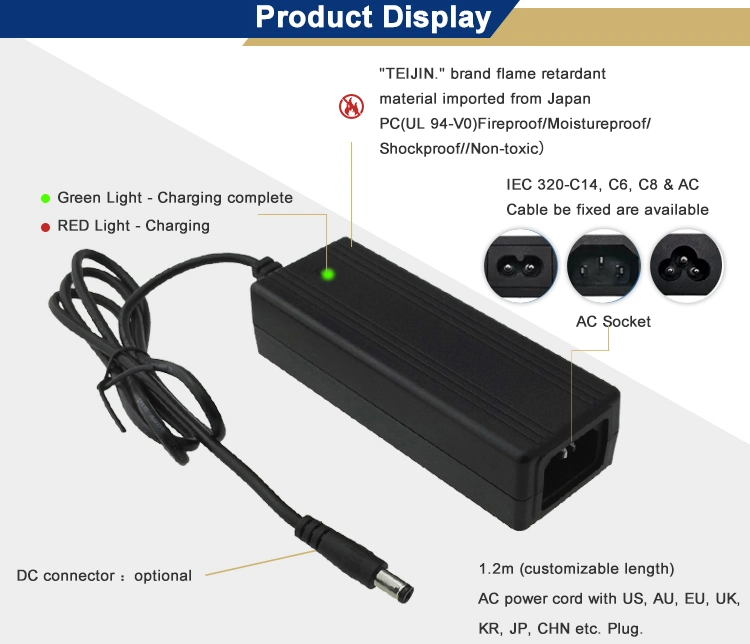 42V Charger 2A Electric Scooter Charger Power Adapter 36V 10s Lithium-Ion Battery Charger