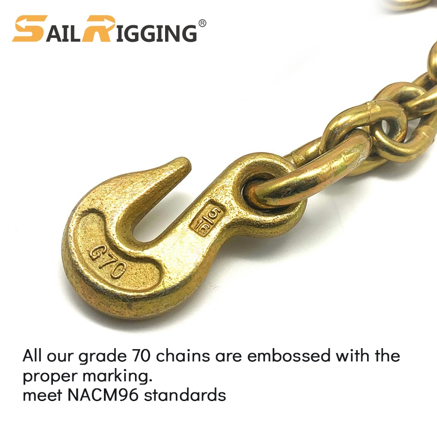 5/16" * 20' G 70 Us Standard Link Yellow Zinc Transport Chain Binder Chain with Clevis Grab Hook