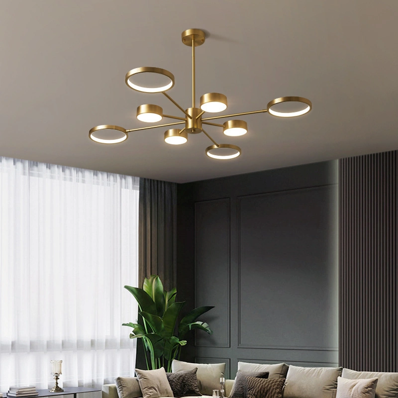 Nordic Ring Chandelier Postmodern Minimalist LED Living Room Light Light Luxury Dining Room Bedroom Copper Light