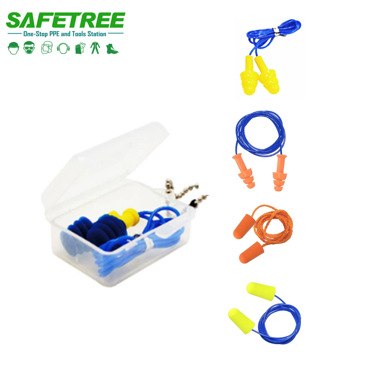 CE En352-2: 2003 Silicone Ear Plugs with String PP Box PPE Hearing Protection Corded Silicone Ear Plugs Corded Protective Ear Plugs with Box