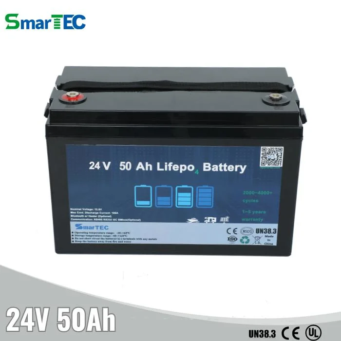 Deep Cycle 24V 50ah 100ah 150ah 200ah LiFePO4 Batteries 25.6V Lithium Iron Phosphate Battery for Camper/Marine/Residential Solar System with Bluetooth