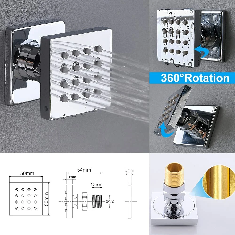 Cabezal de ducha LED 12" del sistema termostático de pared con chorros de agua, se pueden ejecutar simultáneamente por separado, cuarto de baño de latón grifo Ducha Combo (Techo cromo)