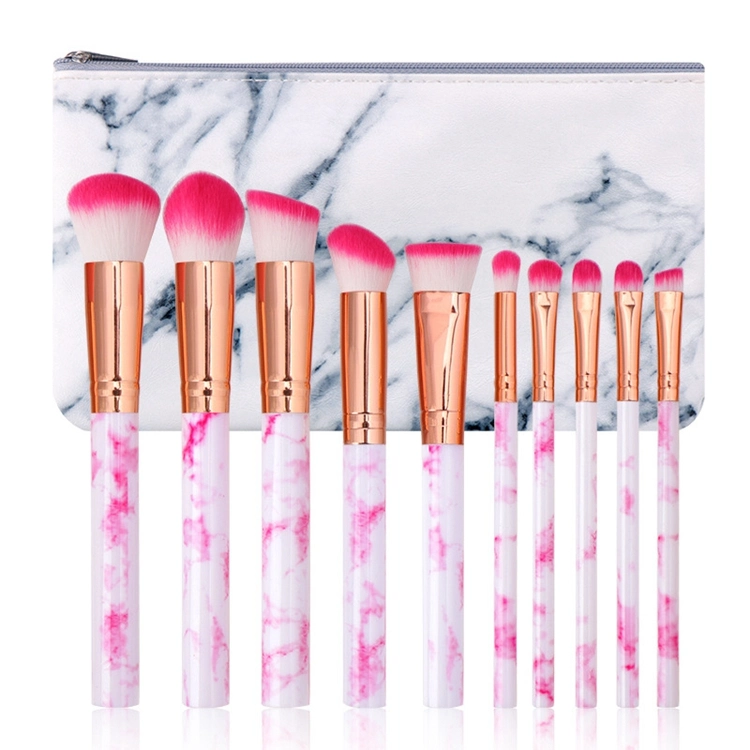 10 Piece Marble Custom Make up Brushes Makeup Brush Set with Cylinder Case Holder