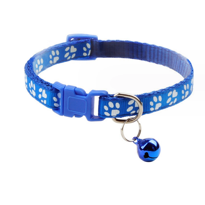 Fashion Pet Cat Collar, 12 Colors Paw Print Cat Buckle Collar with Bell Adjustable Collars for Cats Pet Accessories