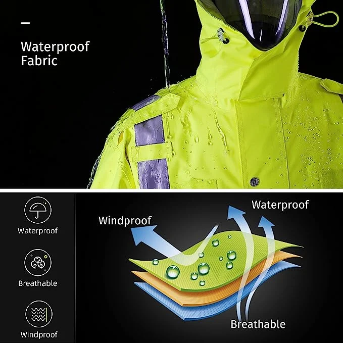 Reflective Safety Jacket for Men & Women High Visibility Rain Jacket Waterproof Raincoat Anti-Storm