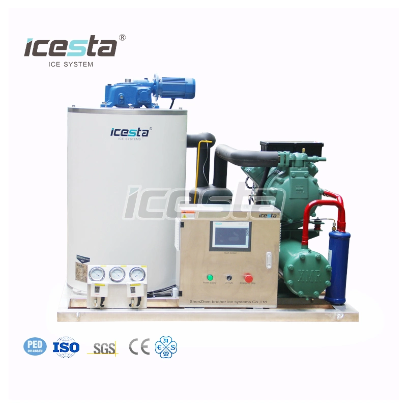 Personalizado Icesta Alta productividad Ahorro de Energía Acero inoxidable 3 toneladas Máquina de hielo de escamas
