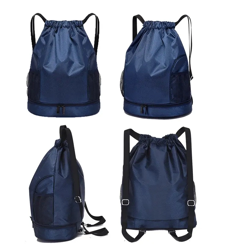 Waterproof Drawstring Backpack Sport Beach Gym Bag with a Front Zipper Pouch for Women Men