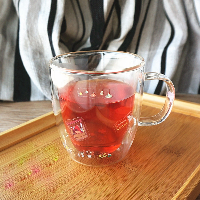 Tasse à thé en verre à double paroi avec poignée (résistant à la chaleur)