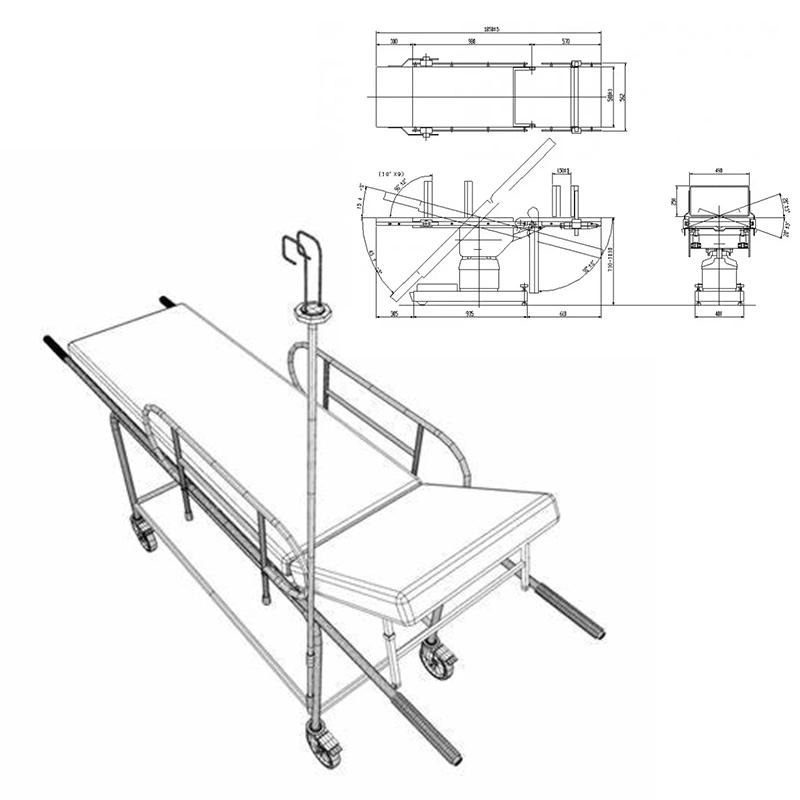 Fábrica de muebles médicos manual ajustable tamaños plegable ambulancia de emergencia de pacientes del Hospital Carro Camilla Transporte Ved con los rieles sobre ruedas