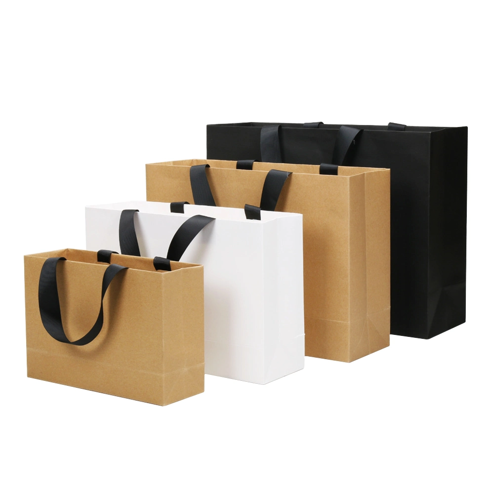 Emballage cadeau en carton de luxe sur mesure pour cosmétiques/vêtements, sac en papier kraft avec poignée en ruban.