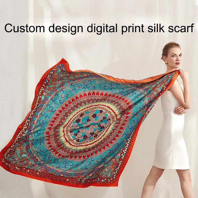 Las mujeres personalizado de Impresión Digital de moda Bufanda de seda
