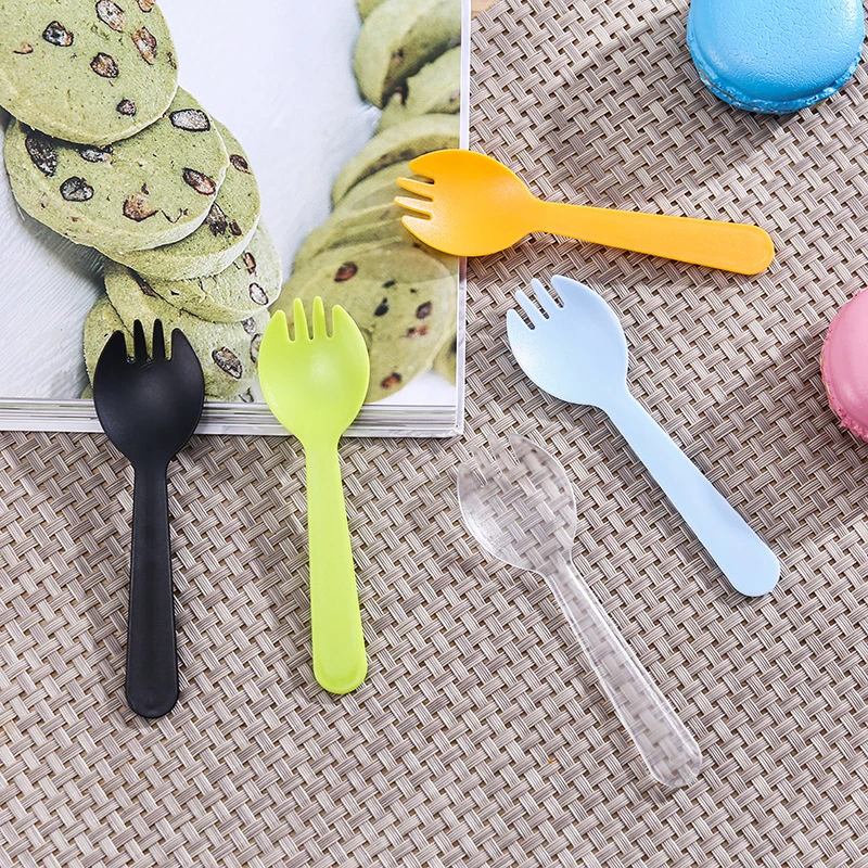 Disposable Plastic Fork Spoon Food Packaging Spork Multi-Color Cake Fork