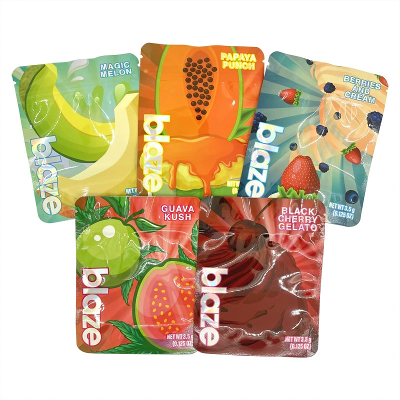 Custom Print Smell Proof Mylar Pacakaging Bags 1g 2g 3.5g Food Grade Dried Flower Tea Candy Snack Storage