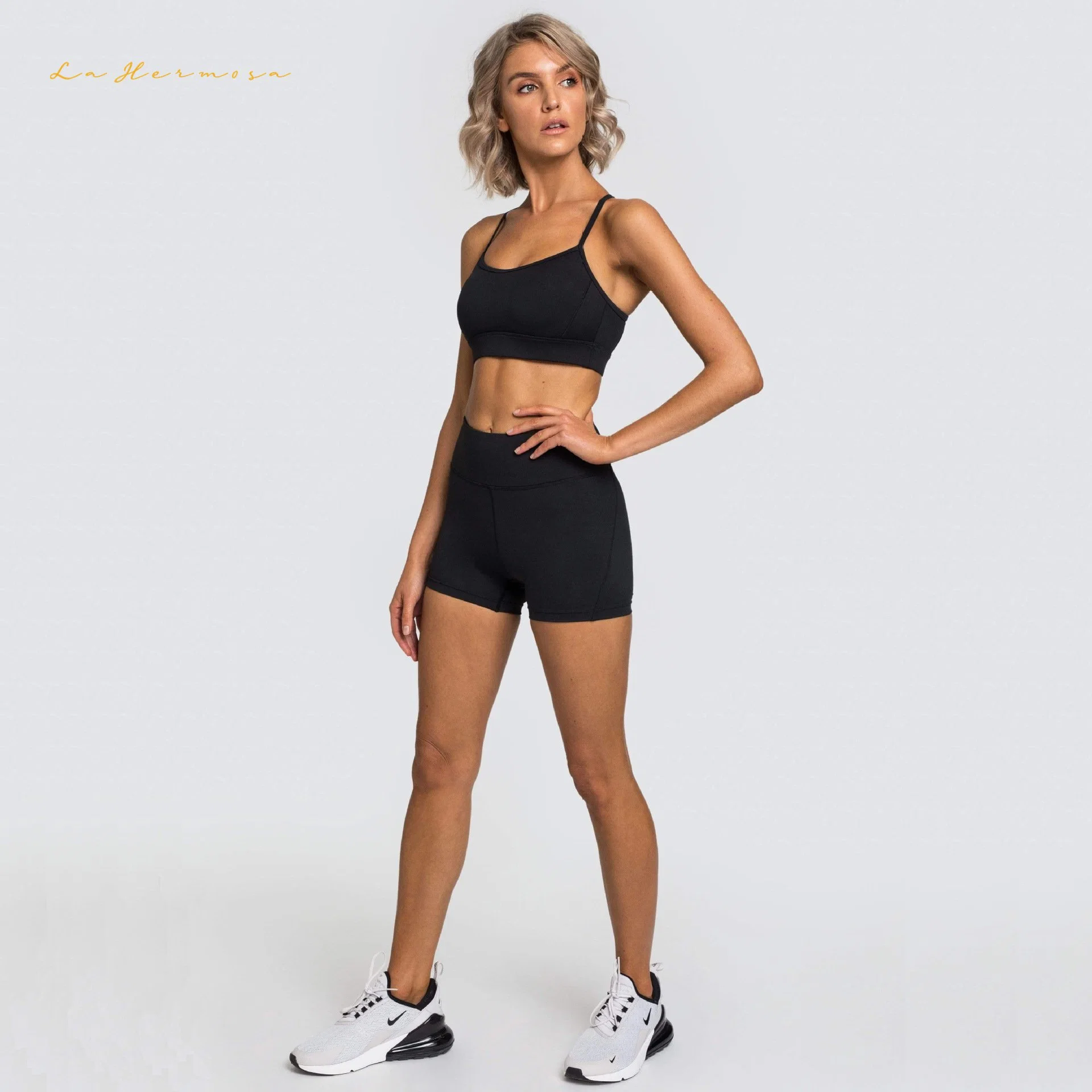 El verano de señora traje de Yoga establece dos piezas chaleco y pantalón Lunares Chaleco Fitness Bra y trajes de pantalón corto deportivo QS0358