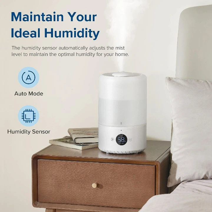 2023Nouveau capteur de chambre à coucher avec réglage automatique de l'humidité Smart Cool Mist Humidificateur