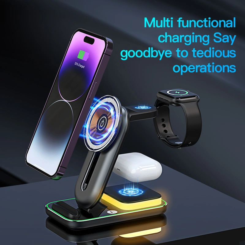 2023 Factory Hot Sale New Night Lamp 4 in 1 Wireless Charger for Mobile Phone Watch Headphones Magnetic Wireless Charging Station