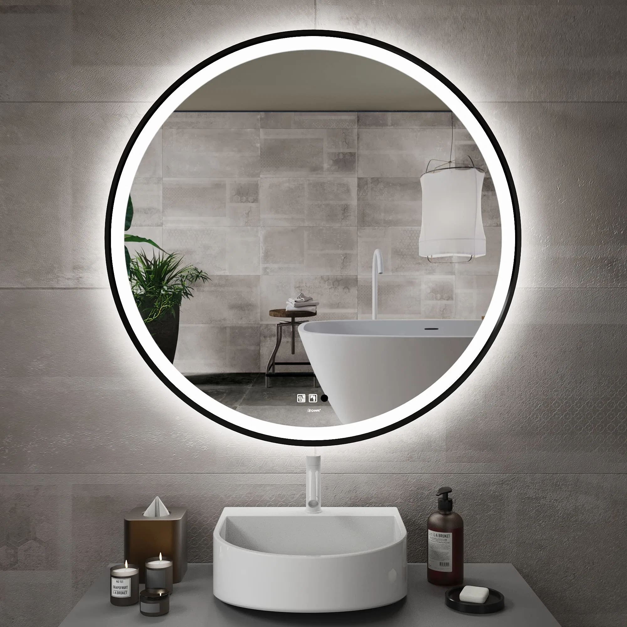 Miroir LED de salle de bains, Miroir de décoration pour la maison en verre étanche Jh pour maquillage d'hôtel