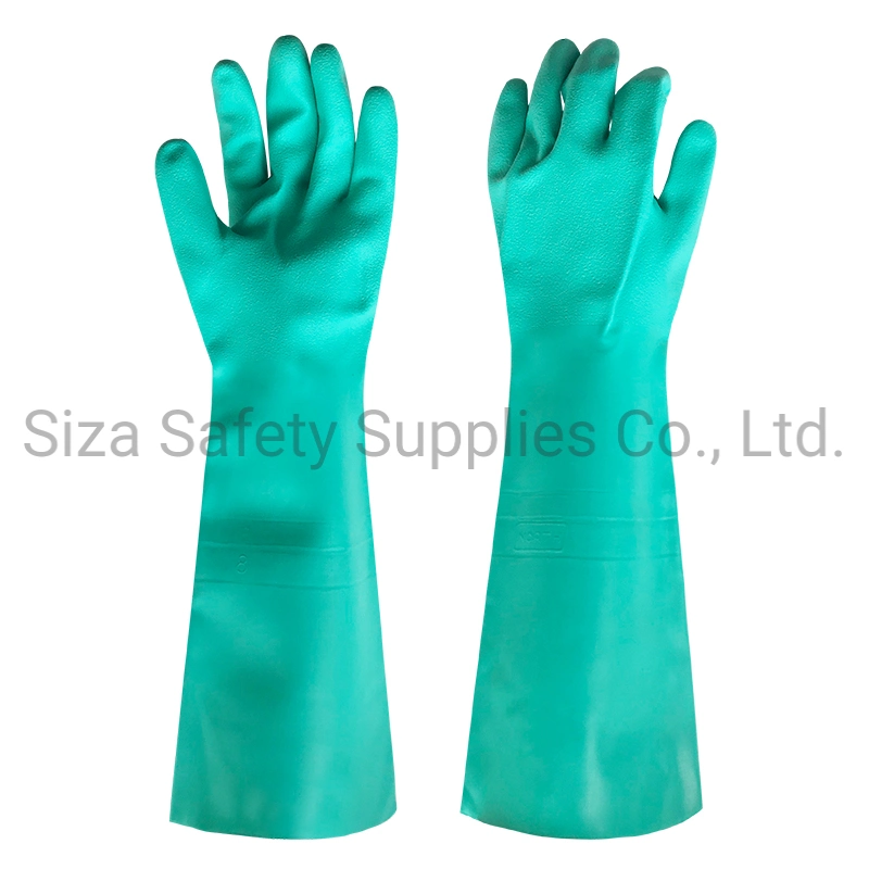 46cm 18inch Heavy Duty Long Chemical Resistant Unlined Green Nitrile Work Gloves