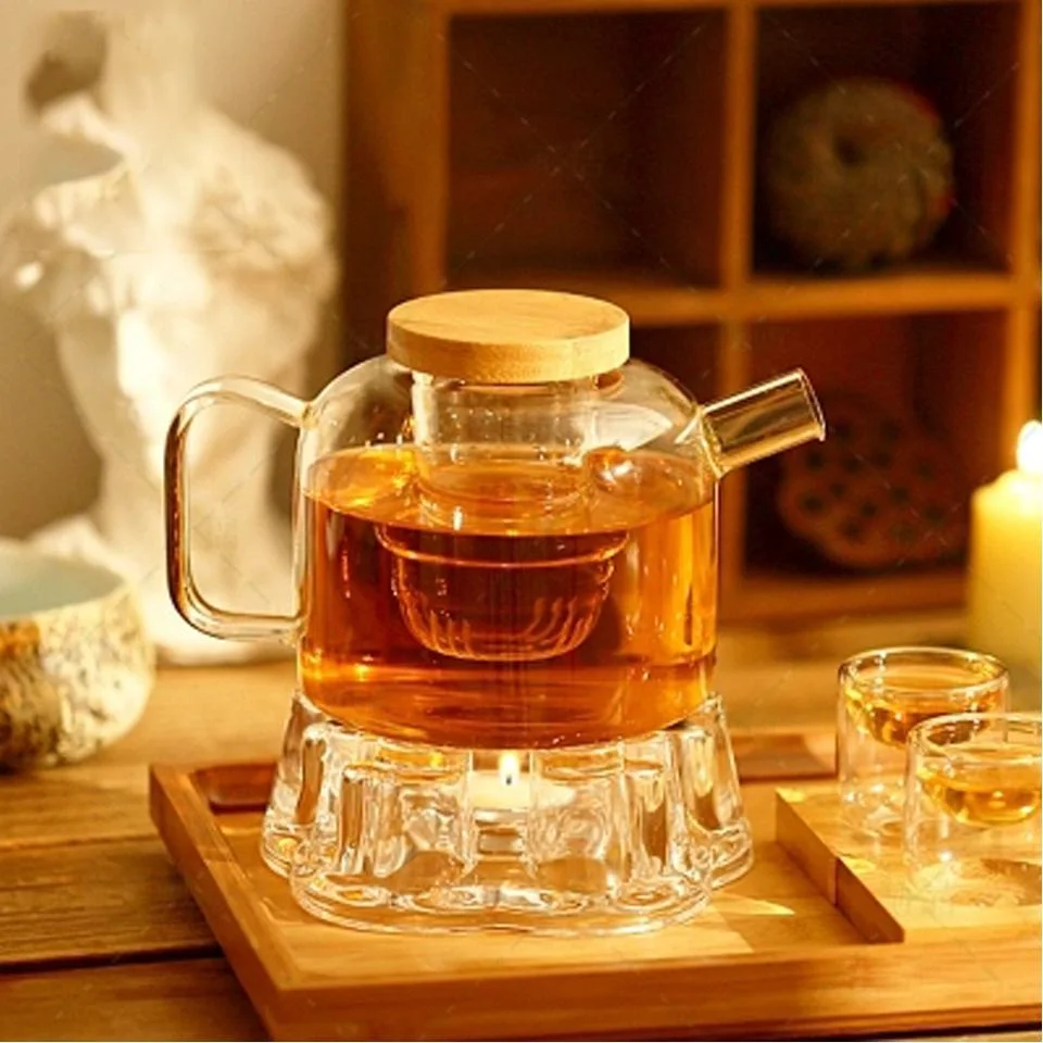 New Style Teapots Modern Glass Tea Infusion with Bamboo Lid