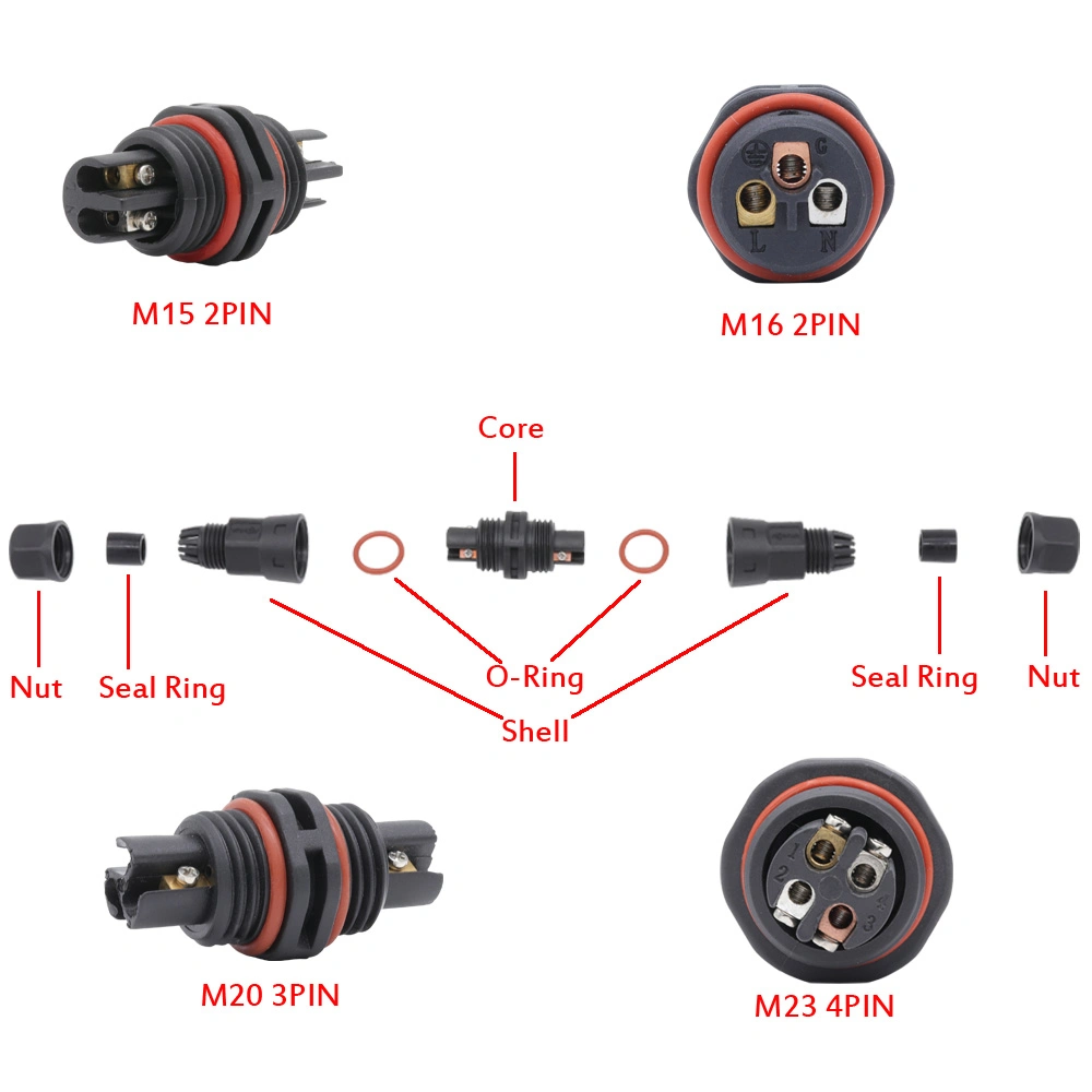 M23 Power Cord Waterproof Cable Connector L Type 2 Way Screw Fixing Type Connector Wire and Cable Middle Terminal 2 Core 4.0mm Sqm High Current 35A Connector