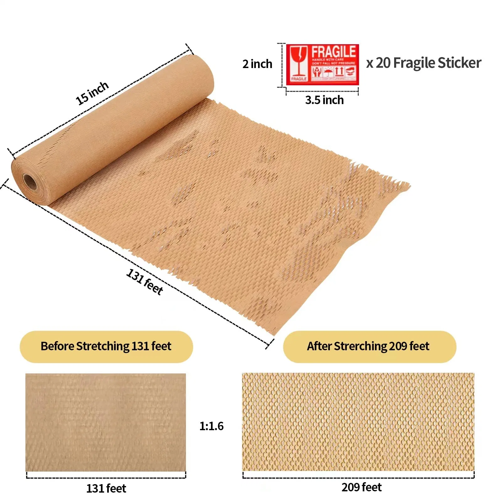 Großhandel Wabenpapier, 15"X131′ Rolle Wabenpapier gepolsterte Verpackung für empfindliche Gegenstände Geschenkartikel