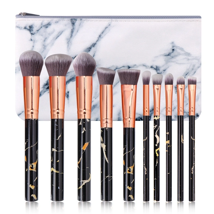 10 Piece Marble Custom Make up Brushes Makeup Brush Set with Cylinder Case Holder