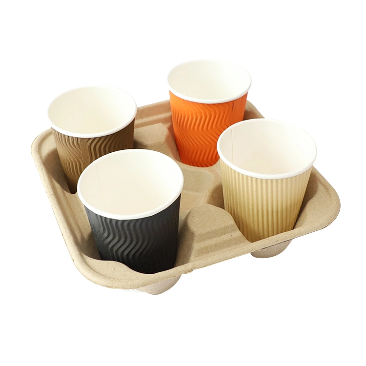 2022 Biodegradable 2 Cup Holder Pulp Molded Cup Tray