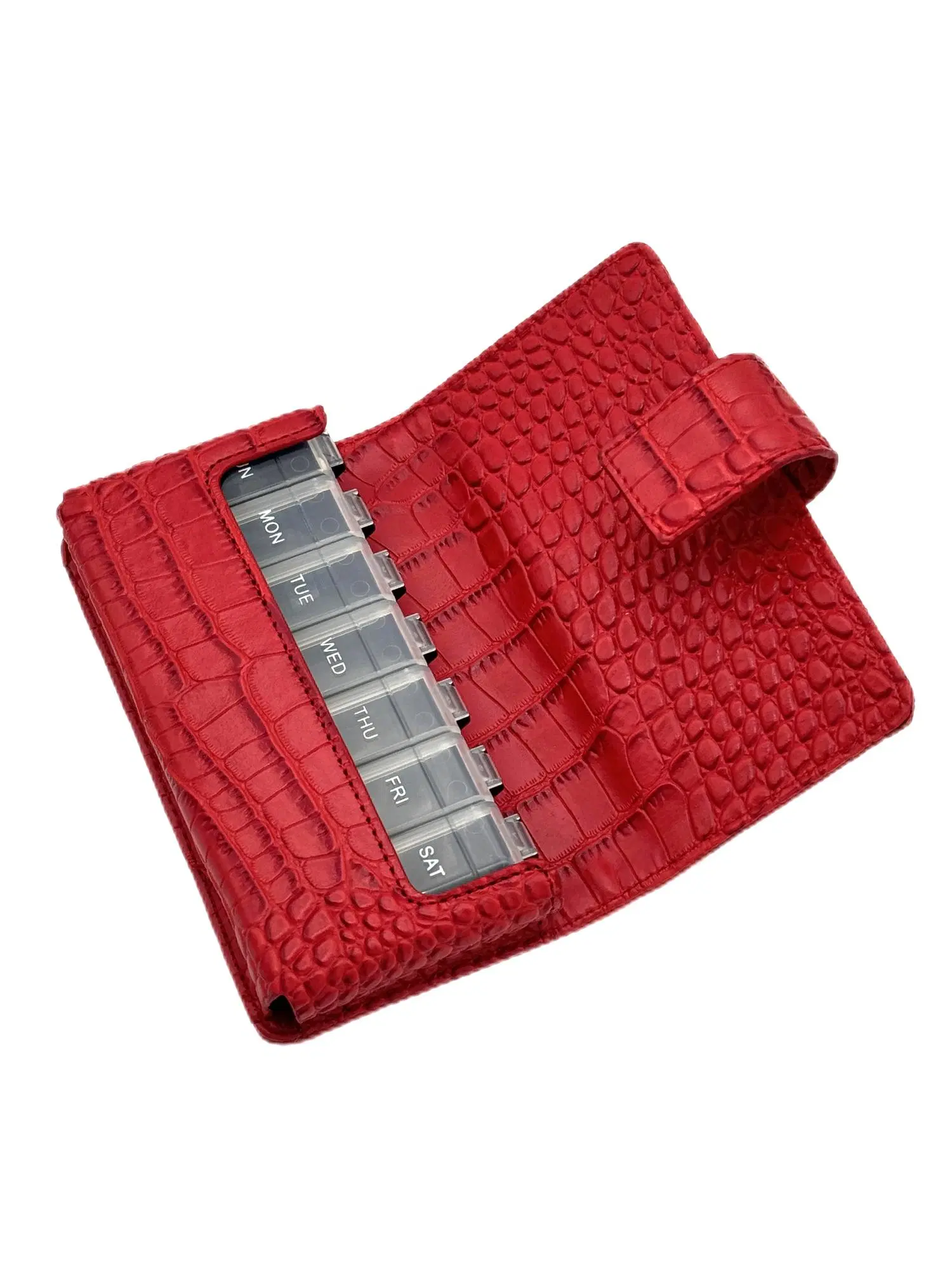 Boîte de distributeur de luxe de 7 jours de Pill Organizer dans le portefeuille hebdomadaire ETUI de voyage pour médicaments avec sac en cuir pu