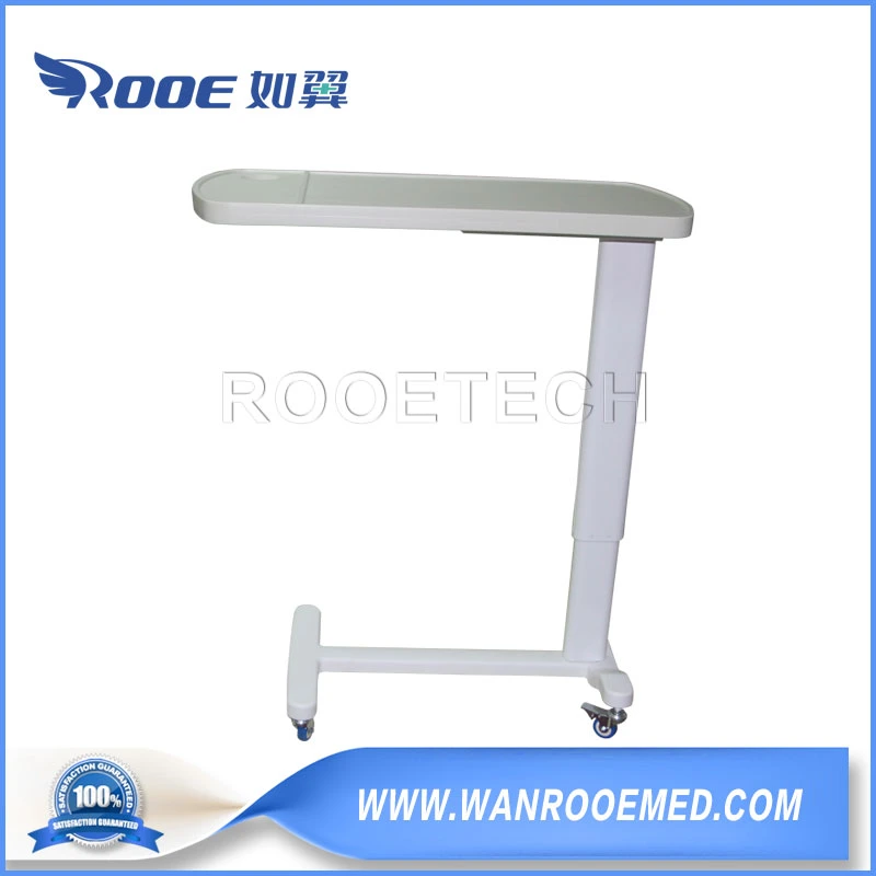 Medical Furniture Pneumatic Lifting Column Patient Overbed Table with Four Rotating Casters