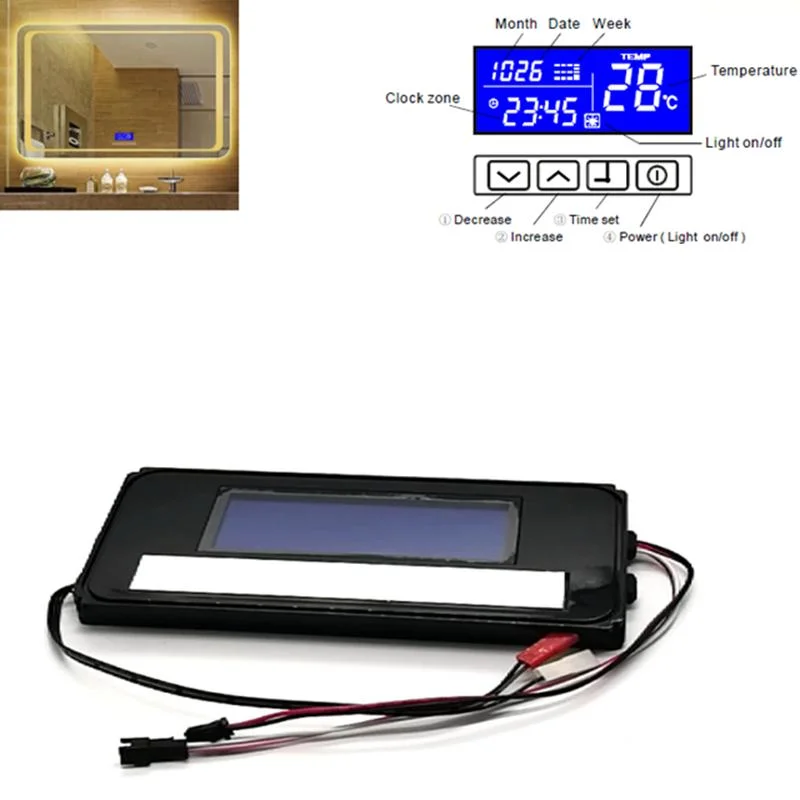 12V Time Temperature Display LED Light Wall Mirror Touch Switch