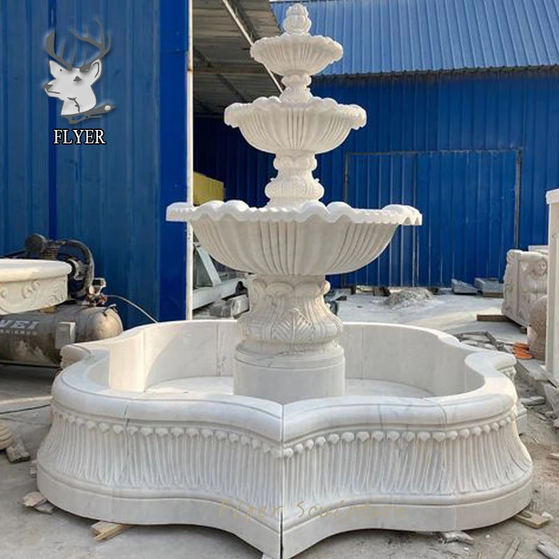 Outdoor Garden 3 Tiers Natural White Stone Marble Water Fountains