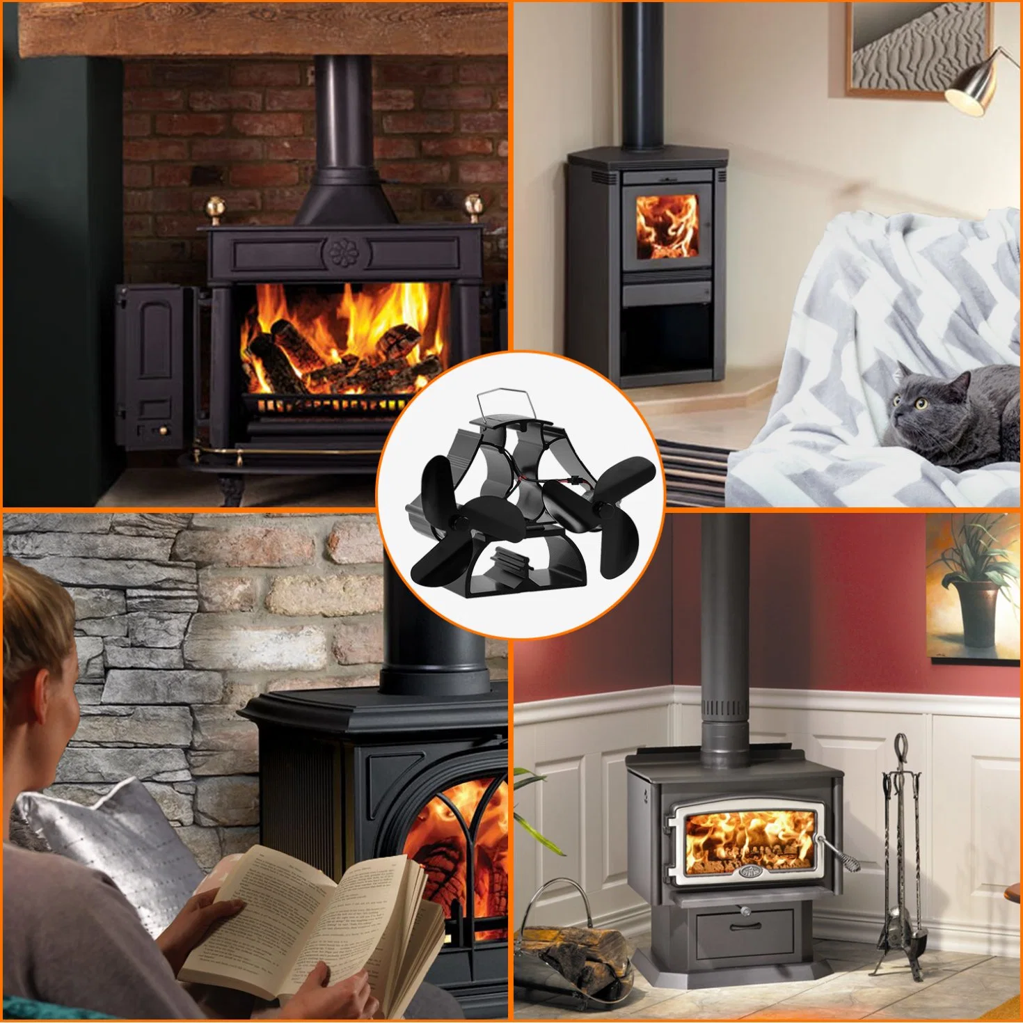 Wholesale/Supplier Double Motors Log Burner Large Heat Powered Wood Stove Fan