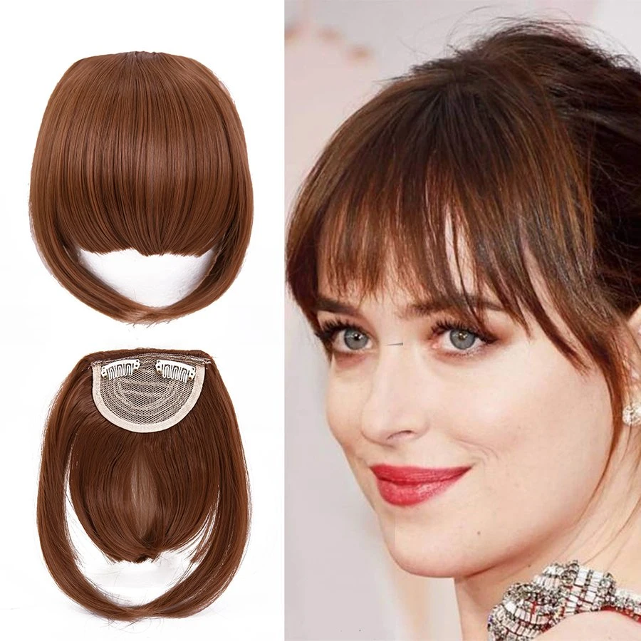 Hot Sale Wholesale/Supplier Silky Straight Front Neat Bangs Synthetic Clip in Hair Fringe Extension Fake Hair Fringe Piece