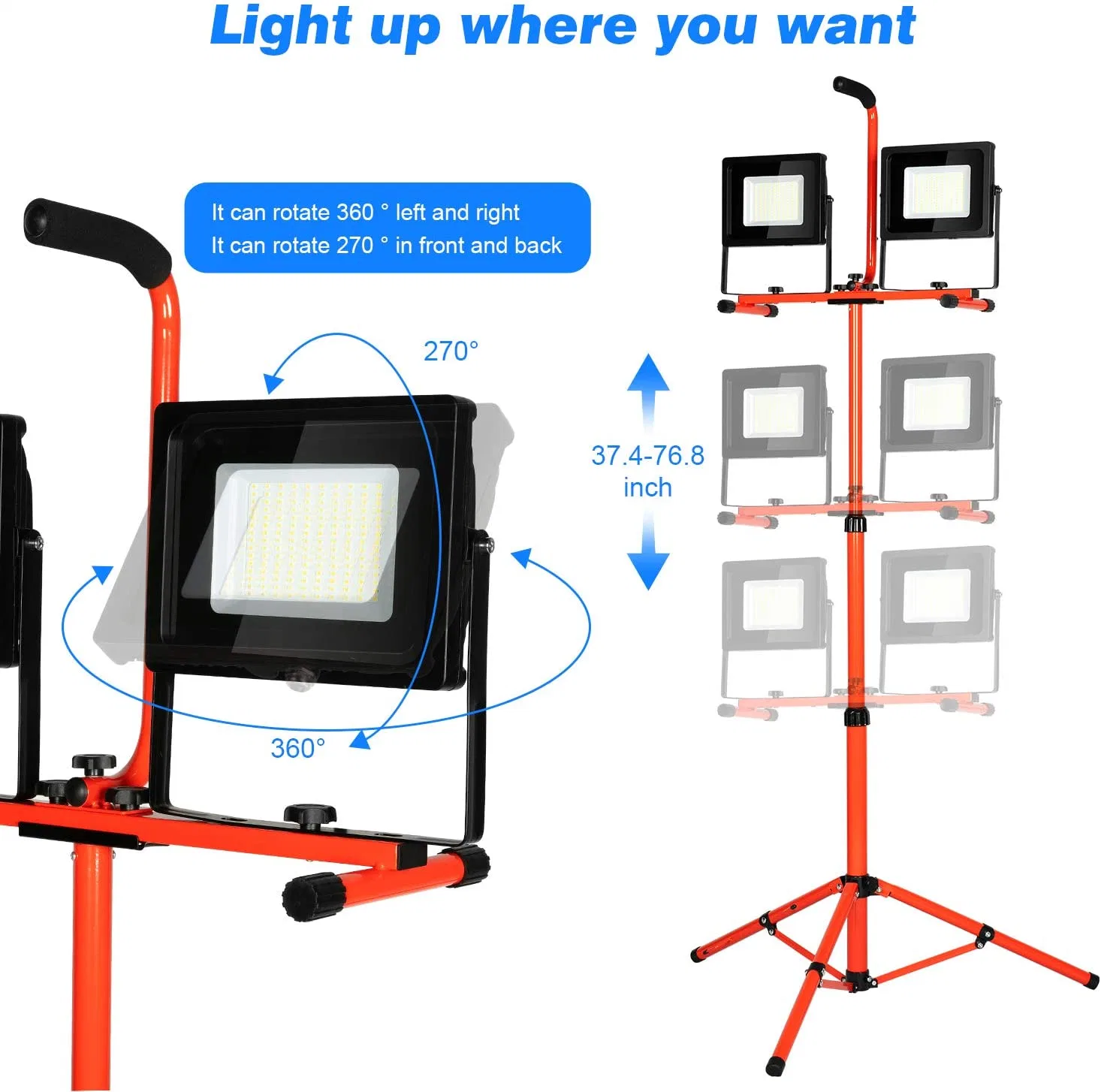 IP65 Wasserdicht im Freien 2 Köpfe 100W 8000lm faltbare LED Notarbeit Flutlicht Lampe mit teleskopischem Stativ und Hand Halter