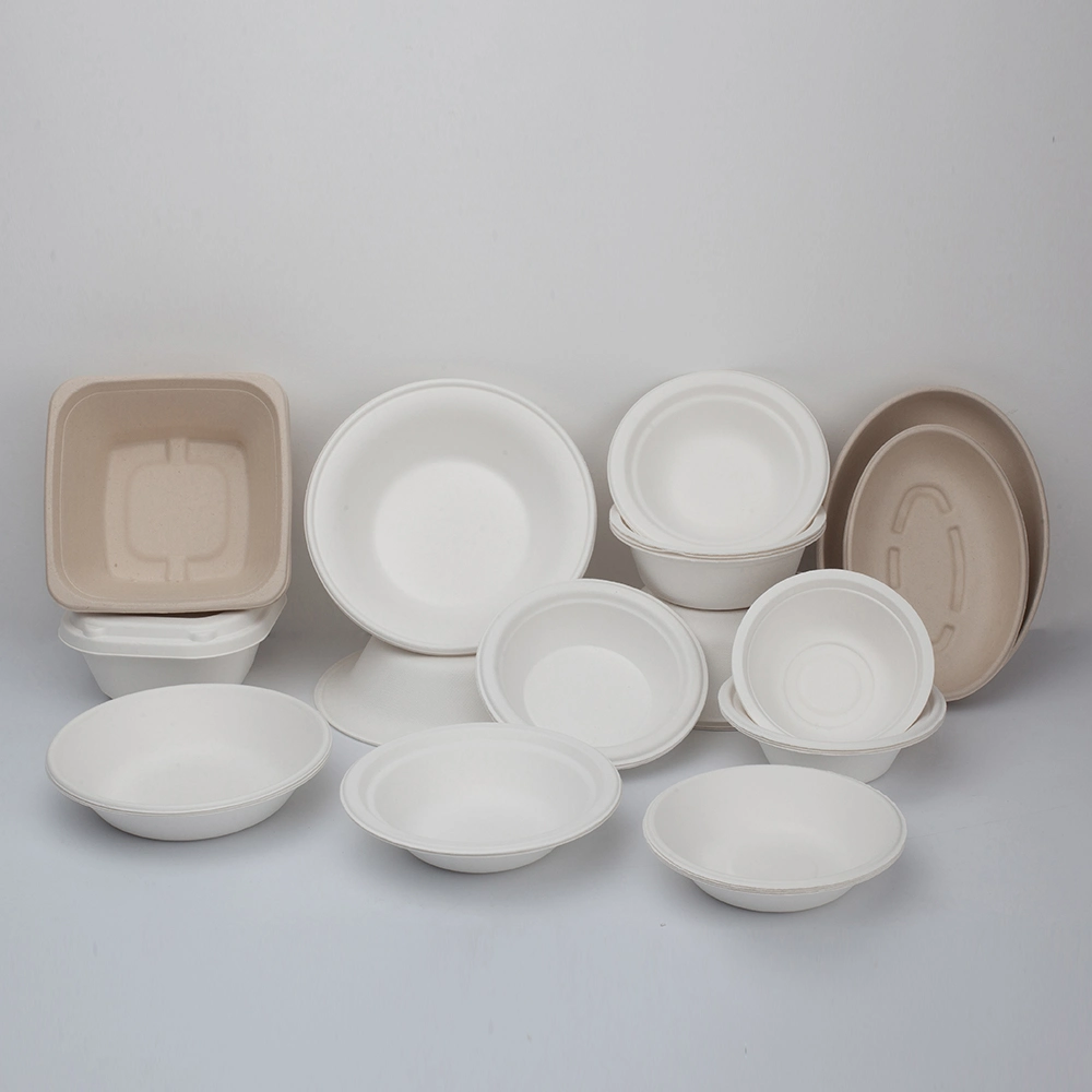 100 % compostables bol rond de pâte de papier biodégradable moulée compostables papier de bagasse de canne à sucre vaisselle jetable pour l'alimentation