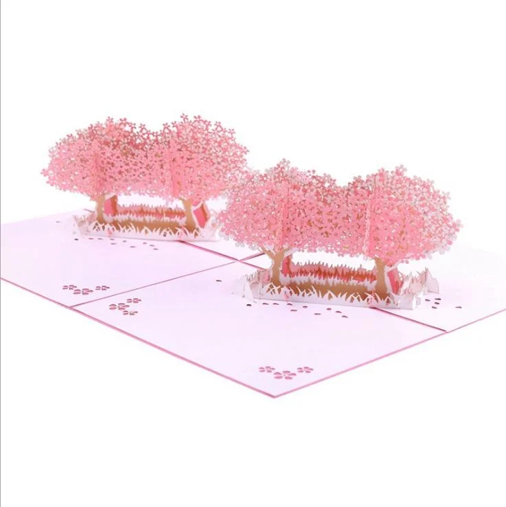 عيد الأم بطاقة تهنئة ثلاثية الأبعاد عيد ميلاد أزهار الكرز الجنوب كوريا هدية مبتكرة 3D الكرز زهرة الكرز بطاقة ملونة تخصيص بالجملة