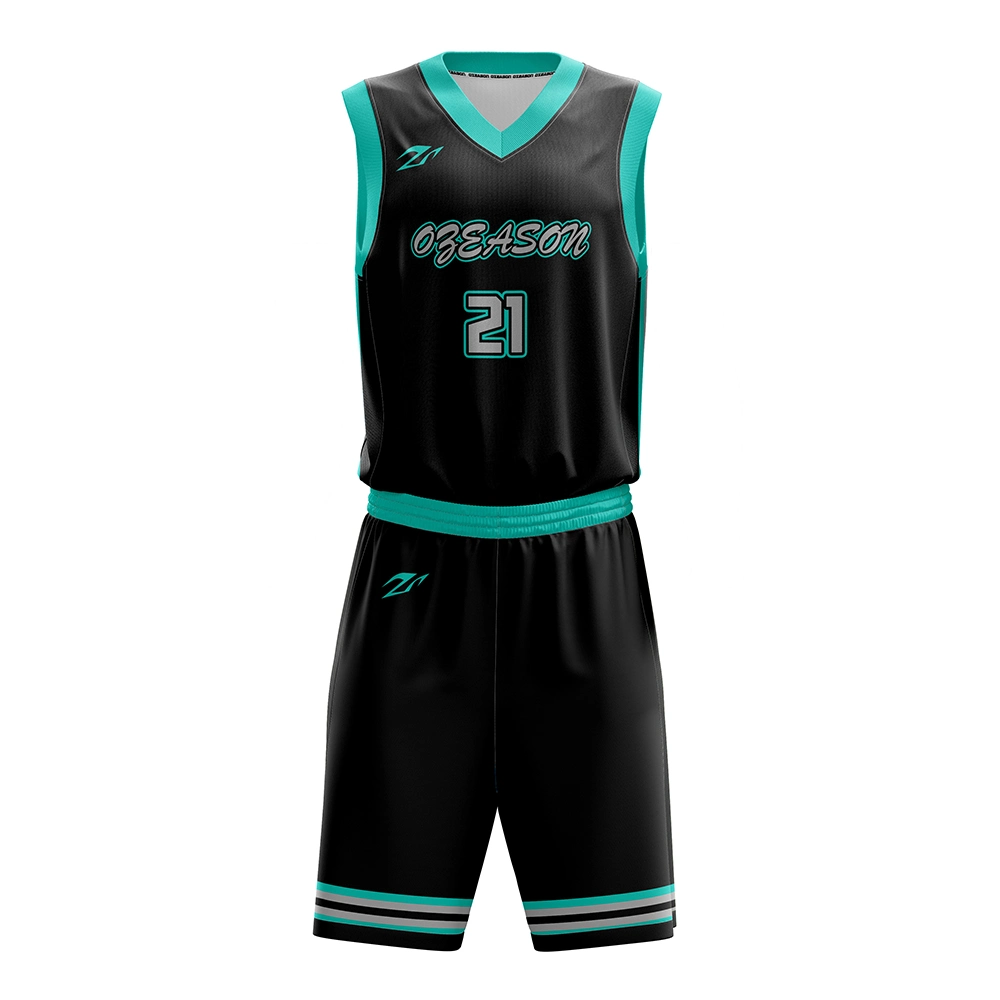 Custom de color verde uniforme negro de baloncesto de la mujer la impresión de conjunto de camiseta de baloncesto