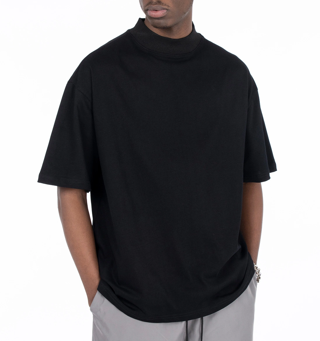 Custom Short Sleeve Men T Shirt Manufacture Mock Neck Drop Shoulder T Shirt Plus Size Graphic Men T-Shirt