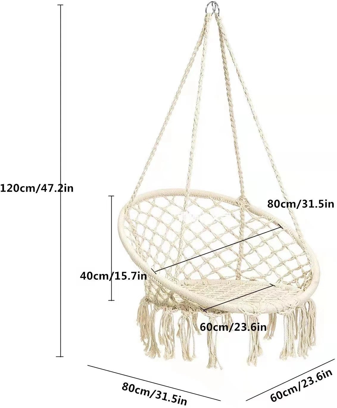 Silla colgante de hamaca de macramé hecha a mano, silla de cuerda de malla tejida